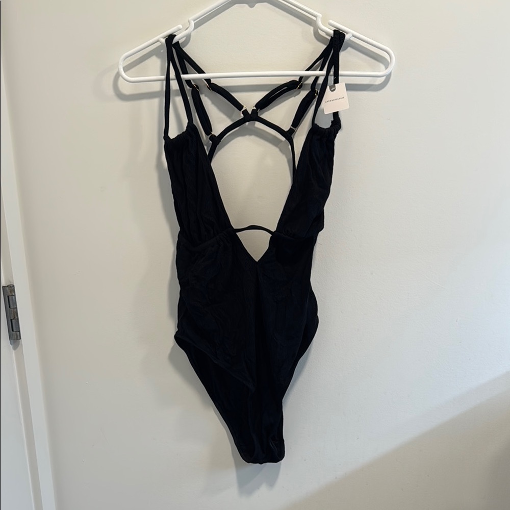 Anthropologie Black Strappy Deep-V Bodysuit (US M) - New